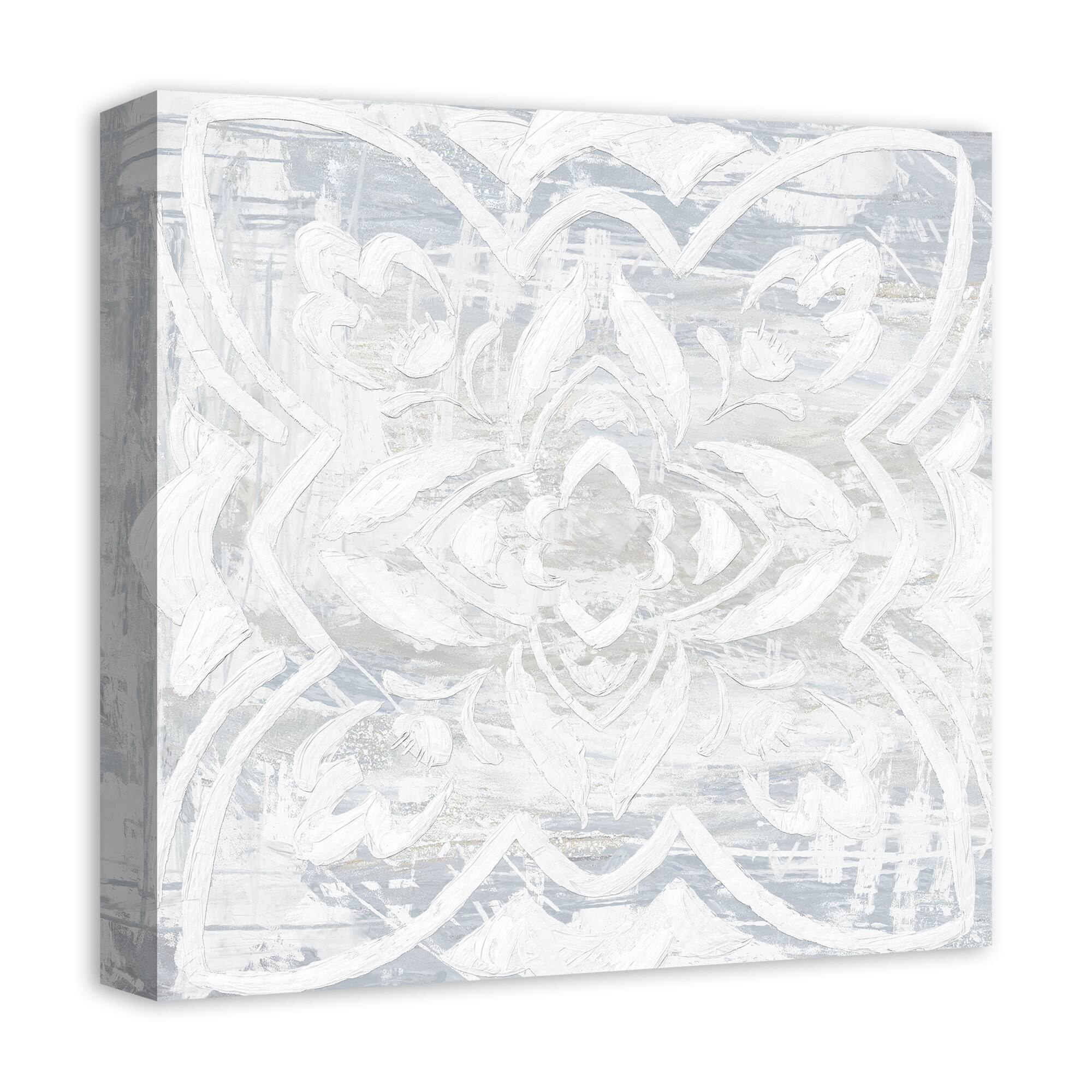 White Textured Medallion II 16" x 16" Canvas Wall Art